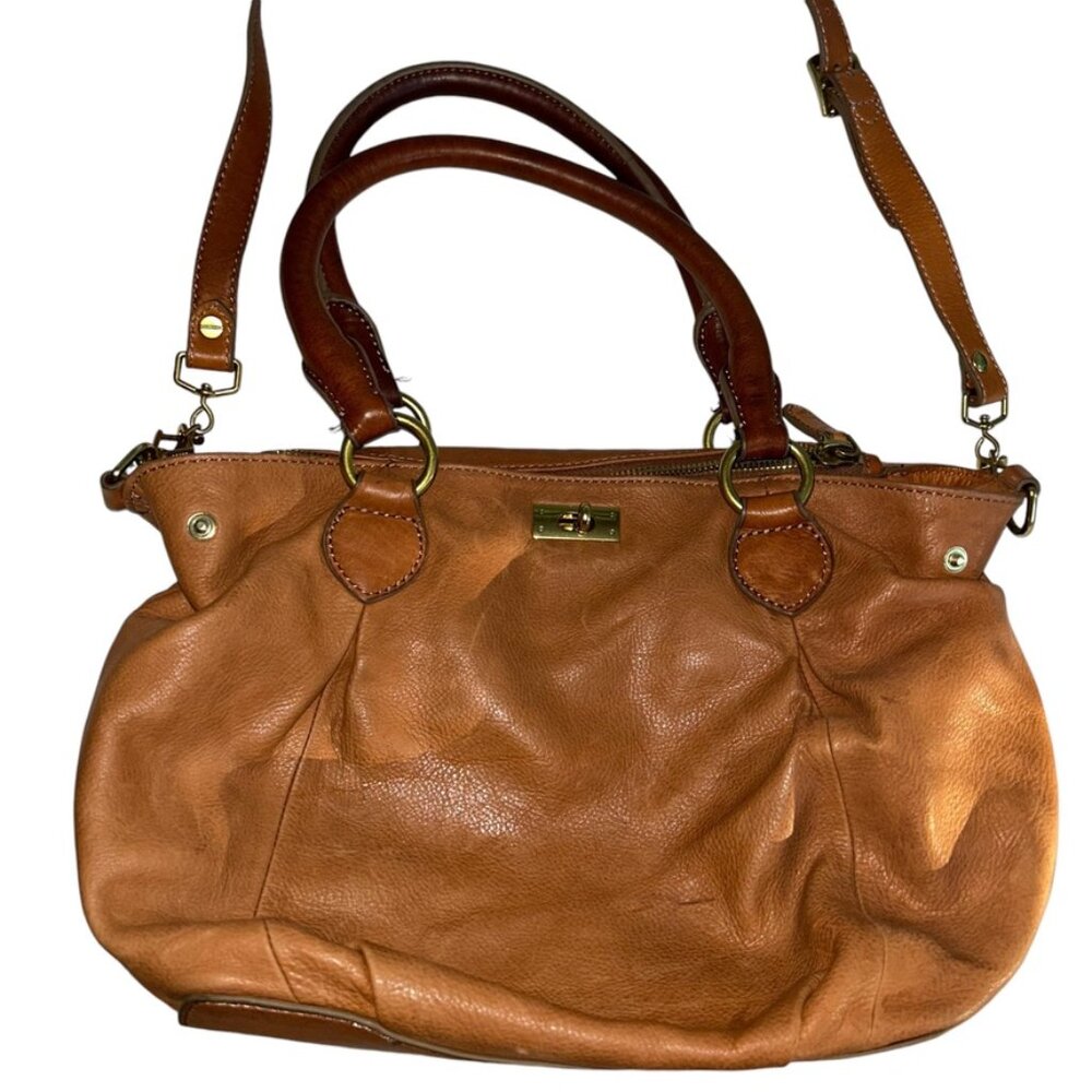 j. crew italian Brompton caramel brown leather cross body satchel bag14x4x9 hobo